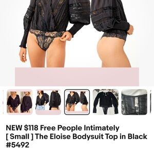 Free People Black Long Sleeve Bodysuit with Peter Pan Collar